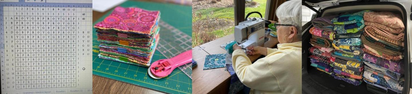 A photo collage of the comforter making process