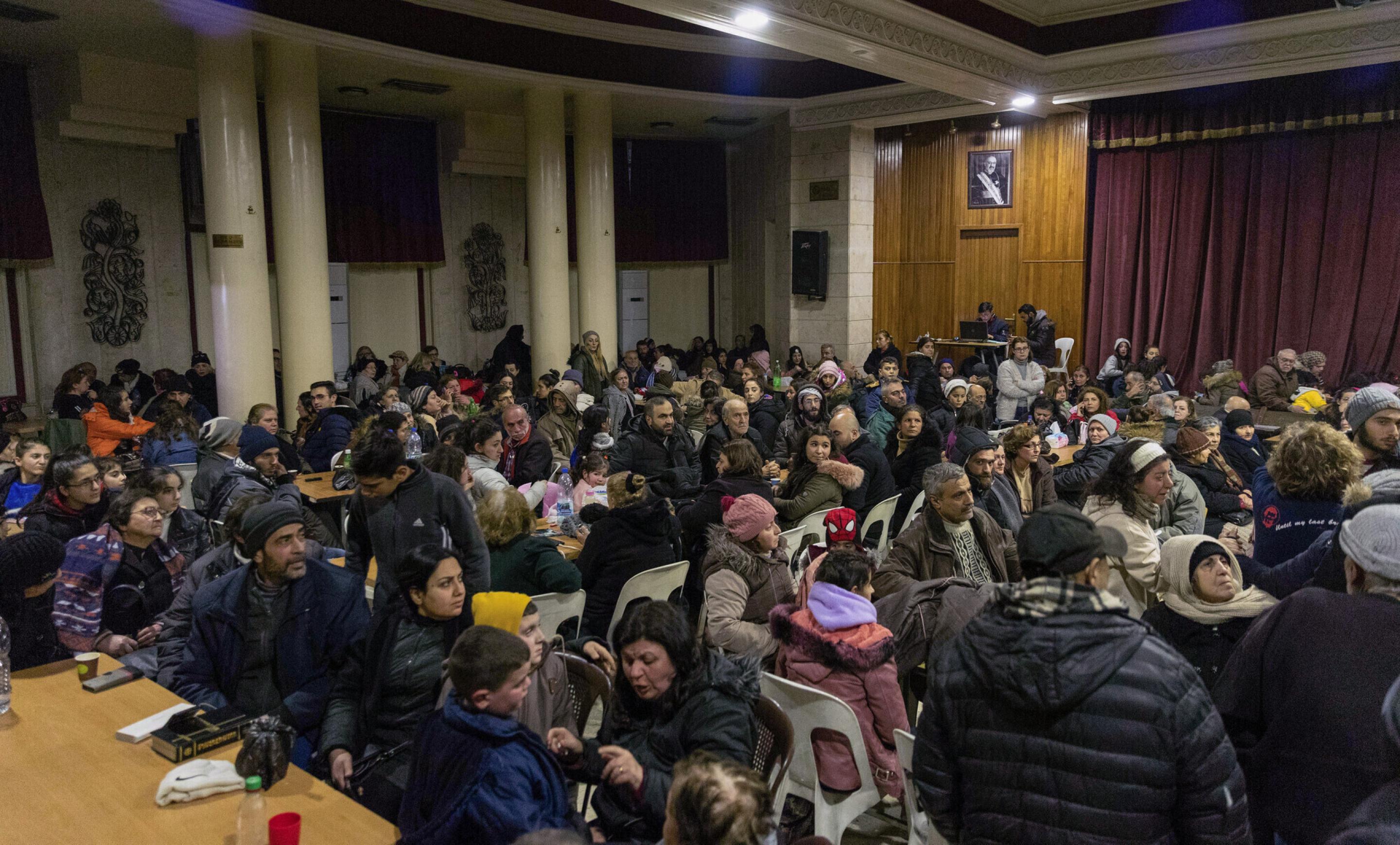 A group of people in a shelter