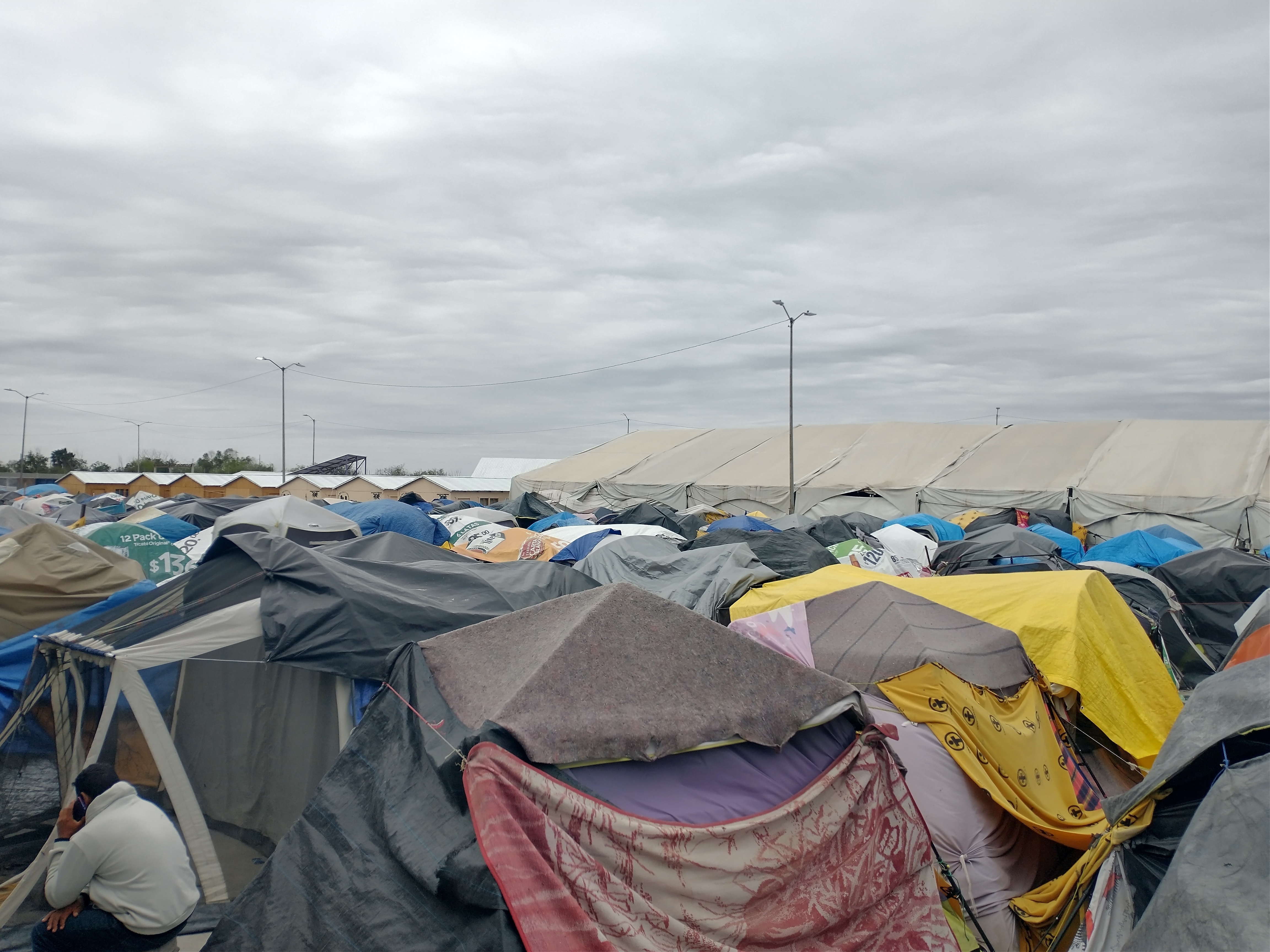 A large group of makeshift tents and shelters