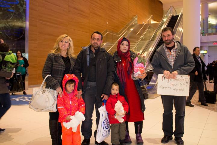 A group of people at an airport