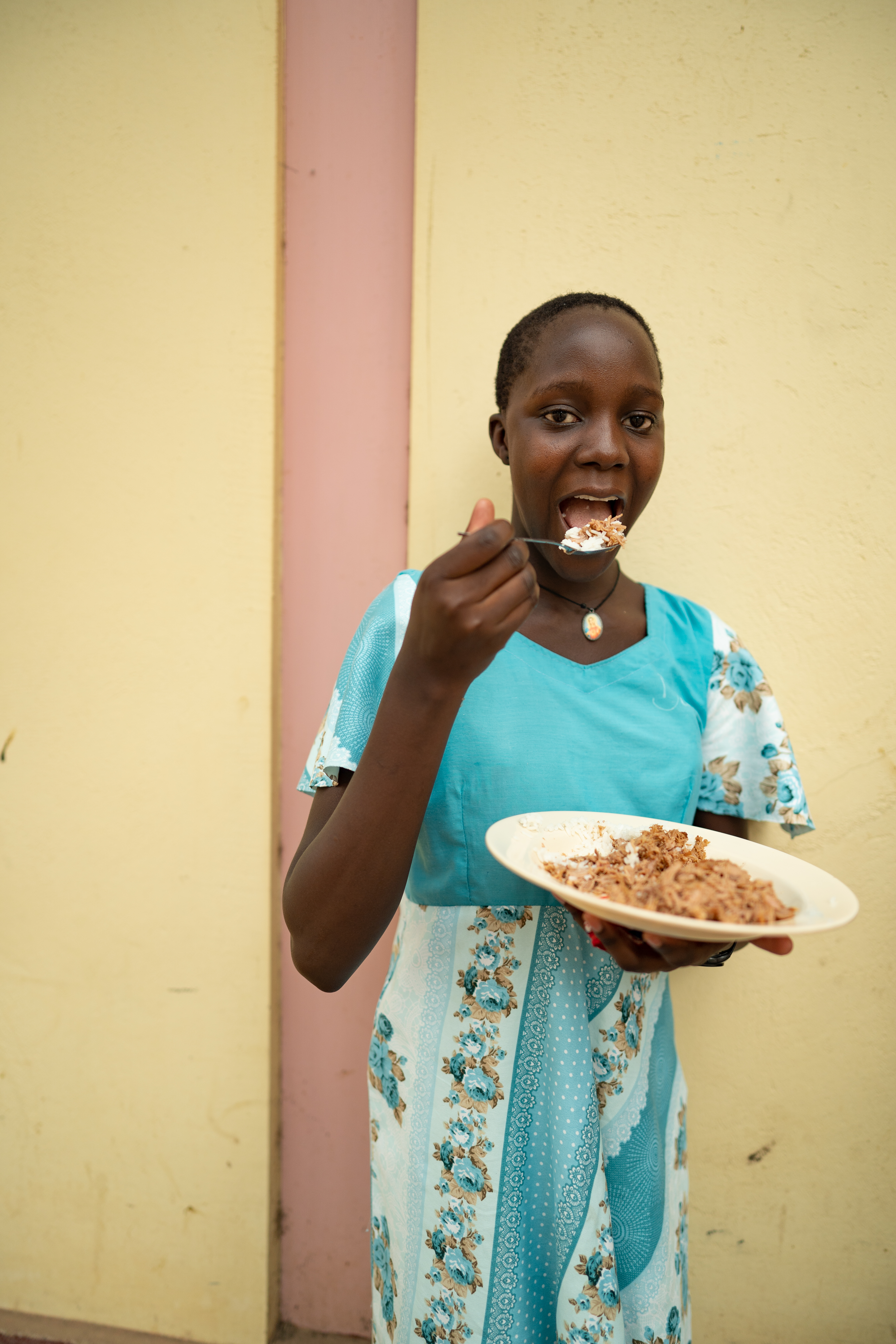 Dorothy Amoit eats a meal made with MCC canned turkey. 