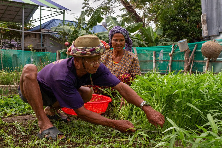 A man and woman farming in a field