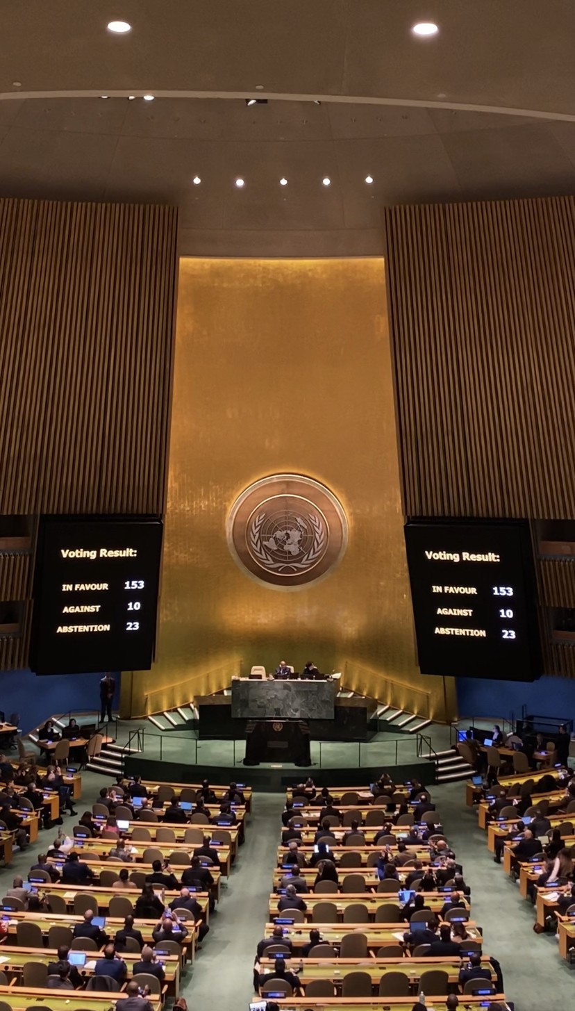 Photo of the General Assembly voting on a ceasefire resolution