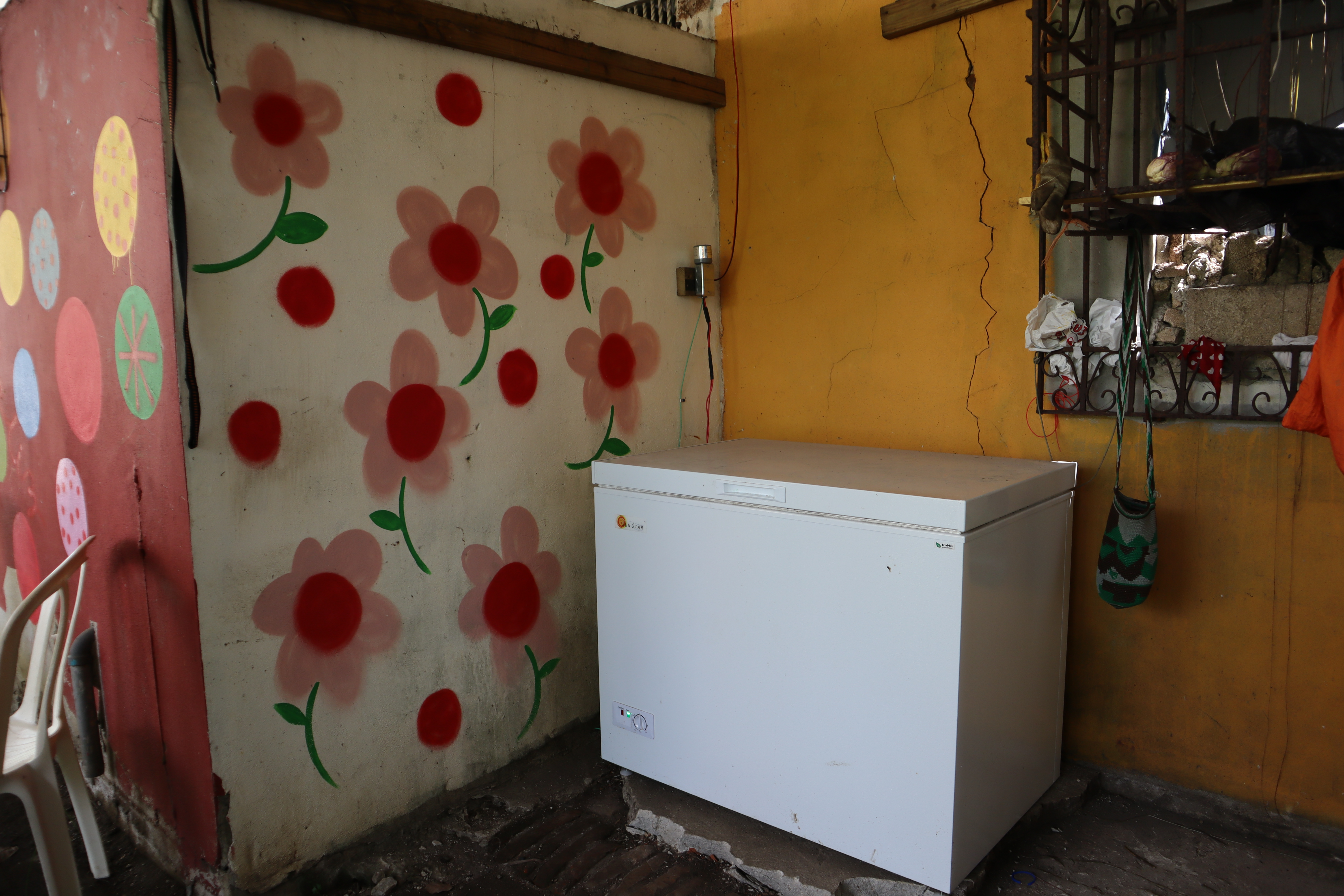 A solar-powered refrigerator. 