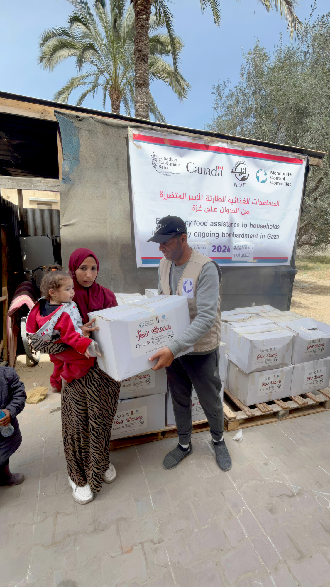 Staff from Al-Najd Developmental Forum, an MCC partner, helped distribute emergency food to families in Gaza in March 2024. (Photo courtesy of Al-Najd/Bashar al Arja)