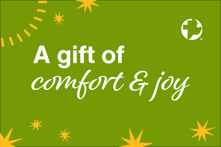 Graphic with the words "A gift of comfort and joy"