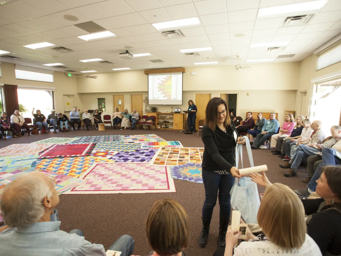 A Loss of Turtle Island blanket exercise, led by MCC Central States staff Erica Littlewolf (Northern Cheyenne) and Karin Kaufman Wall, was one of the events held on the first day of the MCC Native Ame