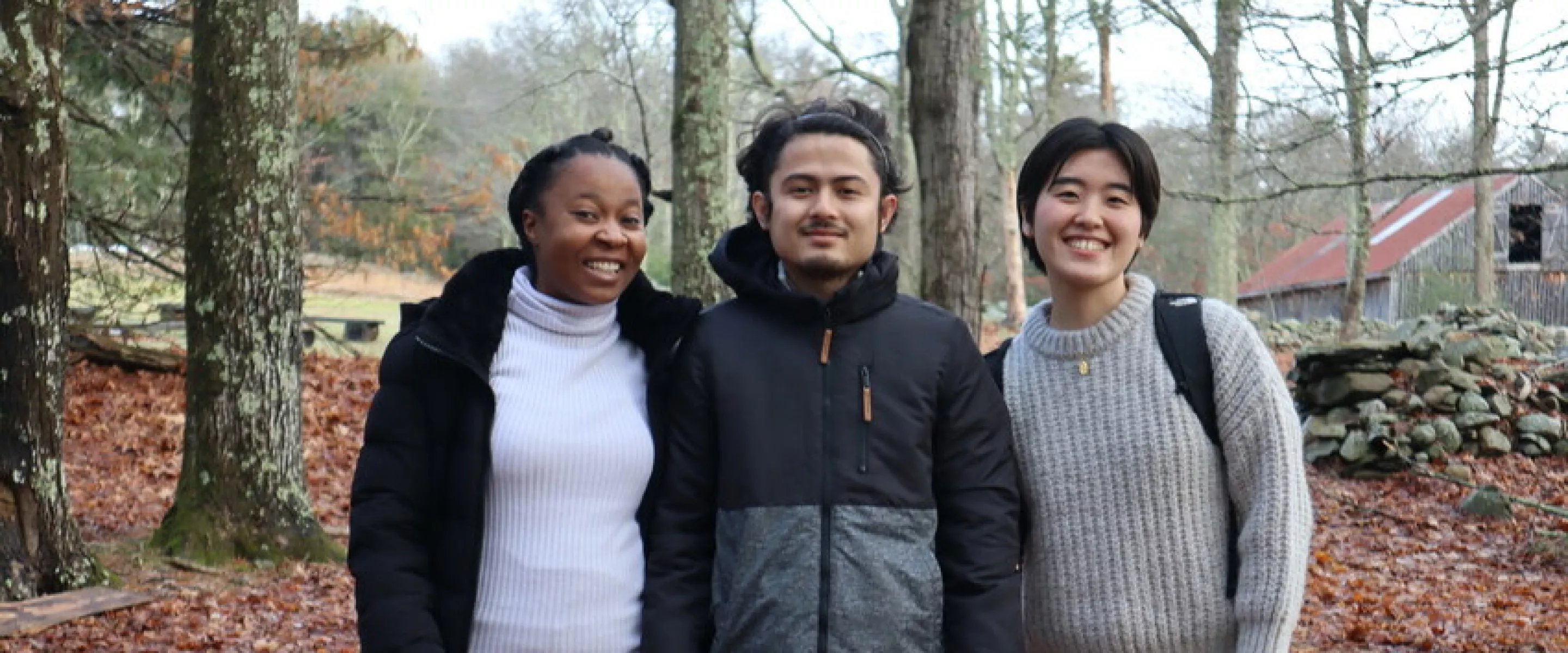 From left, Princess Tshuma,* Khine Thet Swe and Yujin Kim (Communications Associate for MCC East Coast), on a walk outdoors during the week-long "Peace for the weary" camp for young adults held at Cam