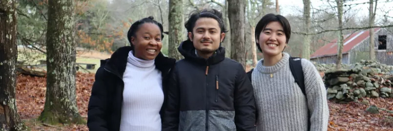 From left, Princess Tshuma,* Khine Thet Swe and Yujin Kim (Communications Associate for MCC East Coast), on a walk outdoors during the week-long "Peace for the weary" camp for young adults held at Cam