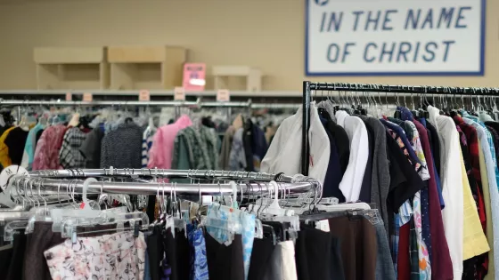 Clothes section of a thrift shop