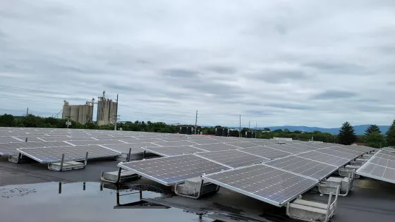 Solar panels on the roof of Gift & Thrift, an MCC Thrift shop in Harrisonburg, Virginia, in May 2022.