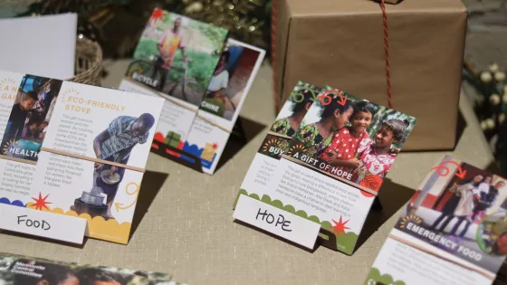 table of Christmas giving project cards