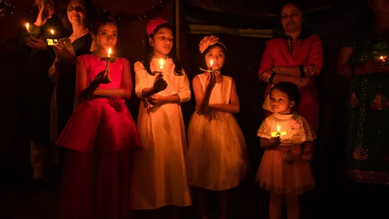 MCC staff, along with their families, celebrated Christmas 2017 at MCC's office in Kolkata, India. Children pictured from left, Brishti Ghosh, Rachel Das, Reyana Kader and Angelina Hazra. (MCC photo/C